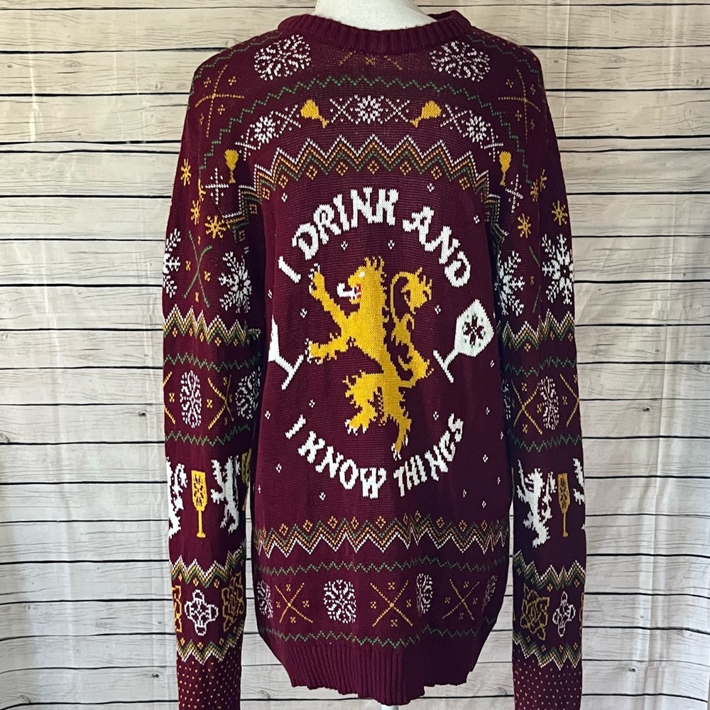 Game Of Thrones Red Crewneck Sweater with Nordic Pattern